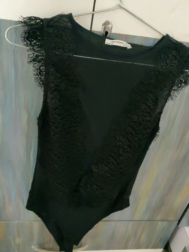 Black Net And Lace Bodysuit