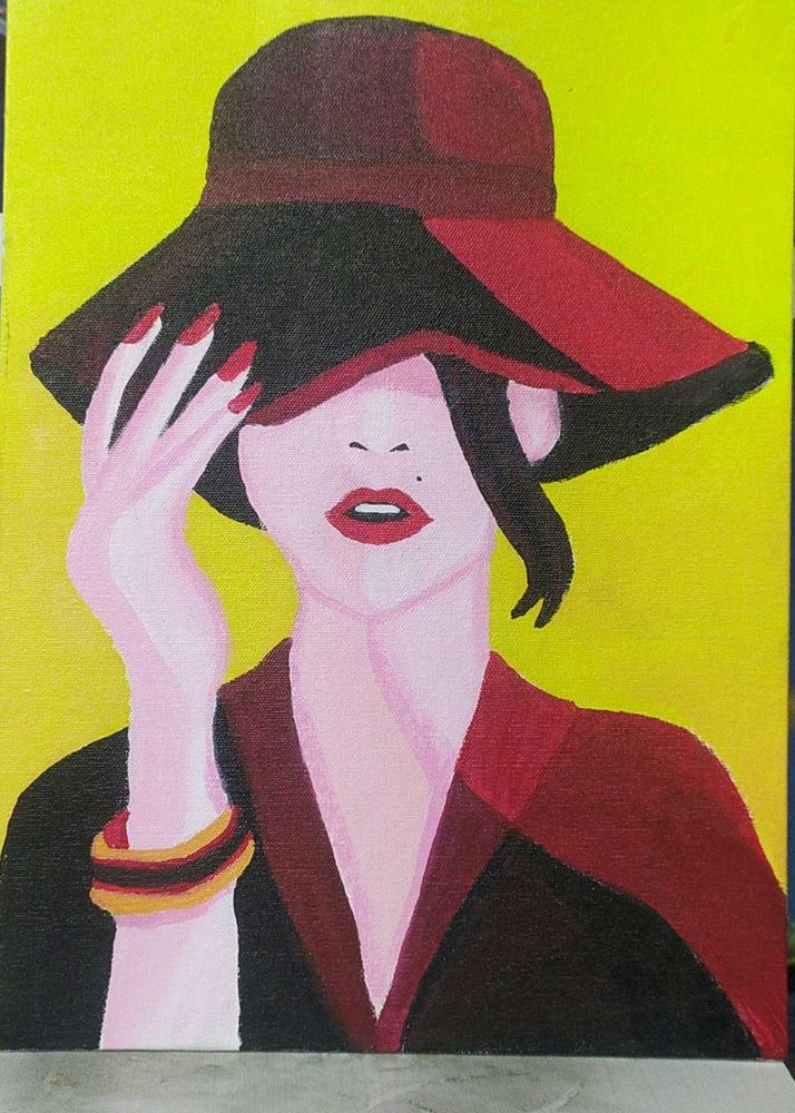 Acrylic Painting Of Girl On Canvas