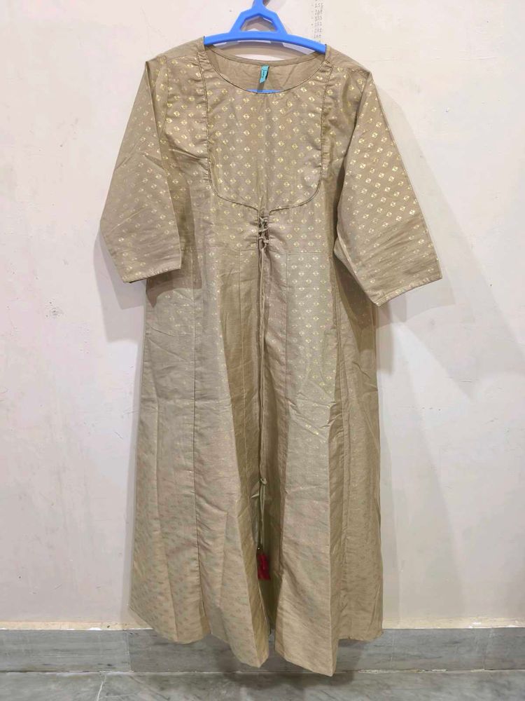 Skin Colour Festive Kurti With Golden Detailing