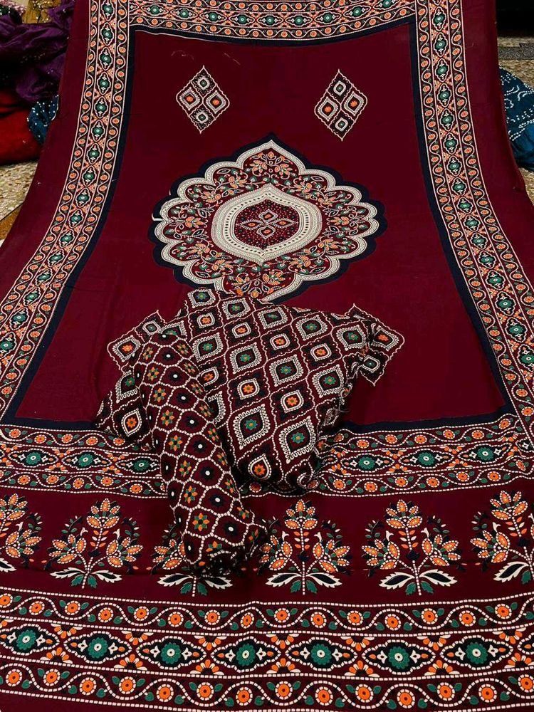 Ethnic Maroon dress material with big panna dupatt