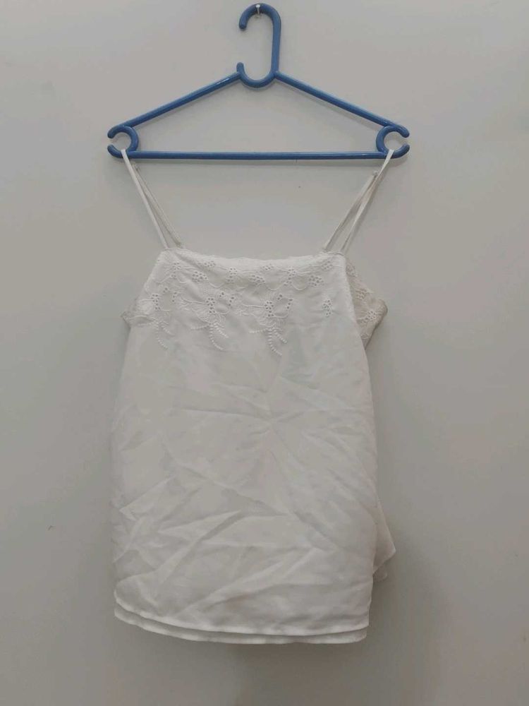 White Embroidered Tank Top