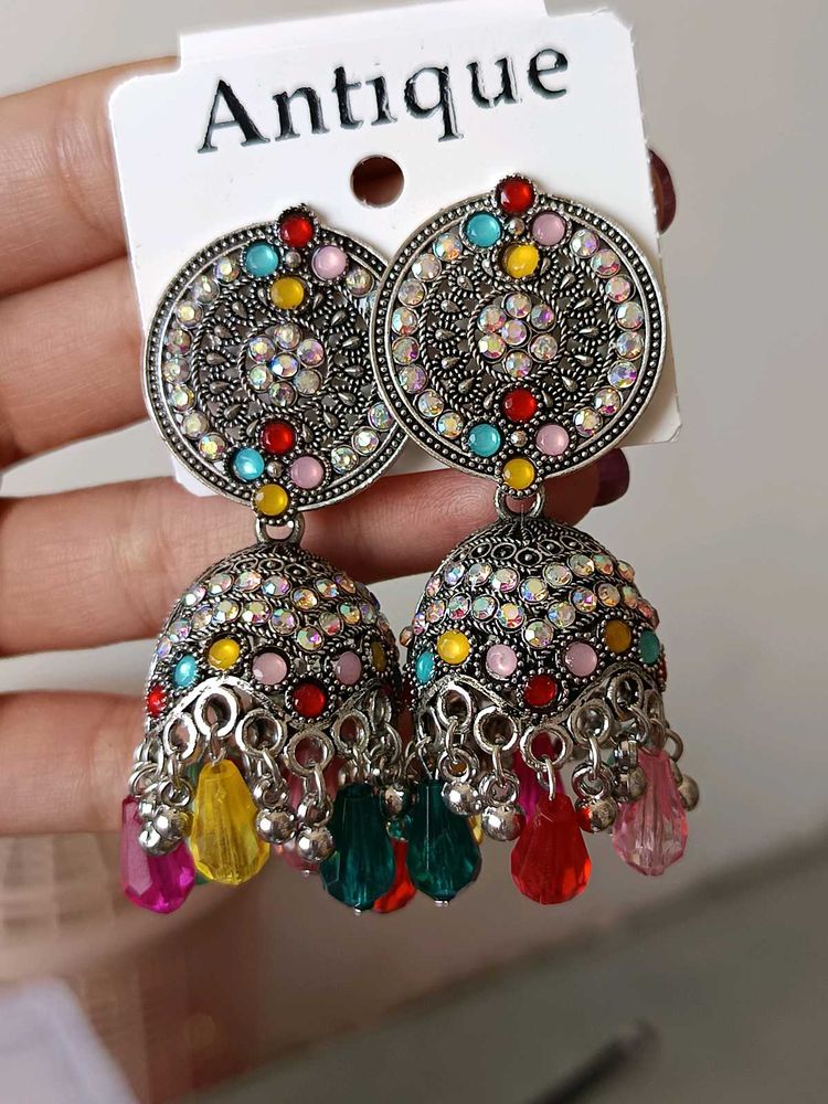 Antique Style Colorful Jhumka Earrings