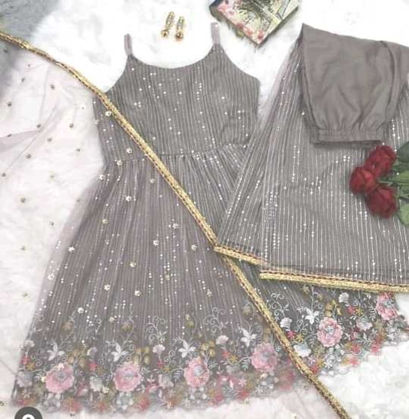 Floral Embroidered Dress and Pants Set