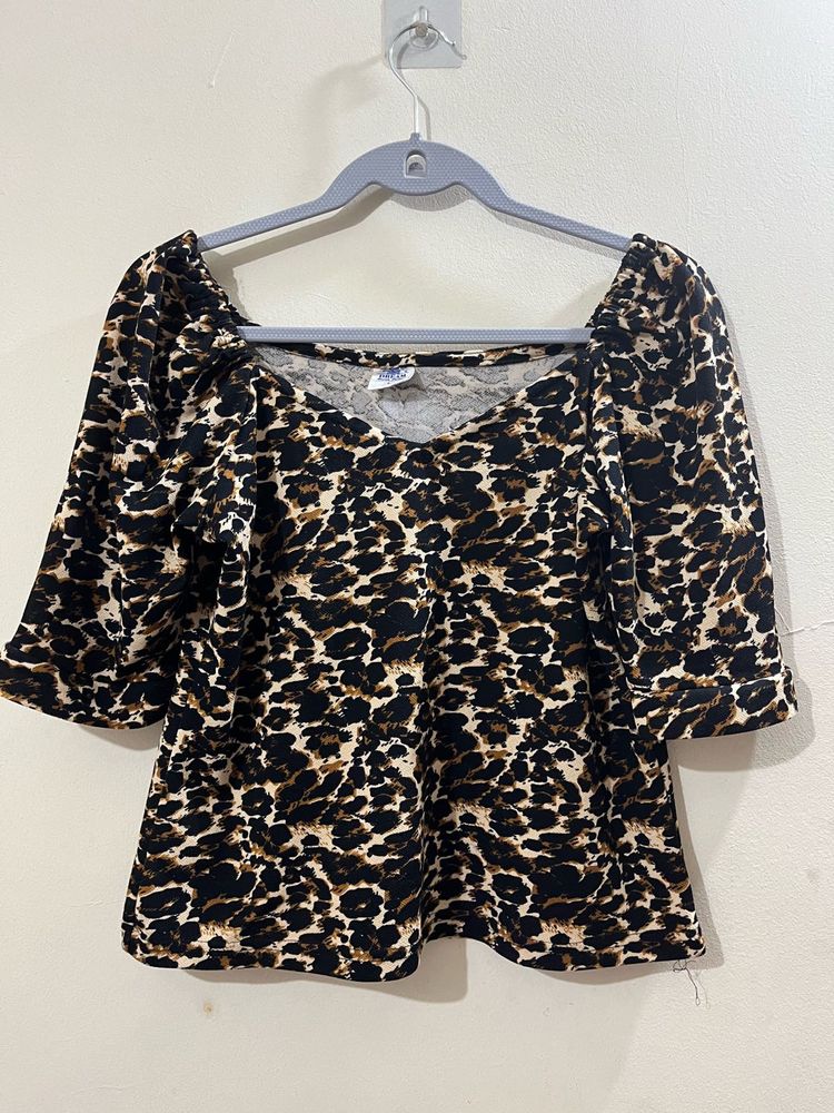 Animal Print Square Neck Top