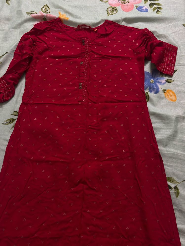 Red Printed Kurta