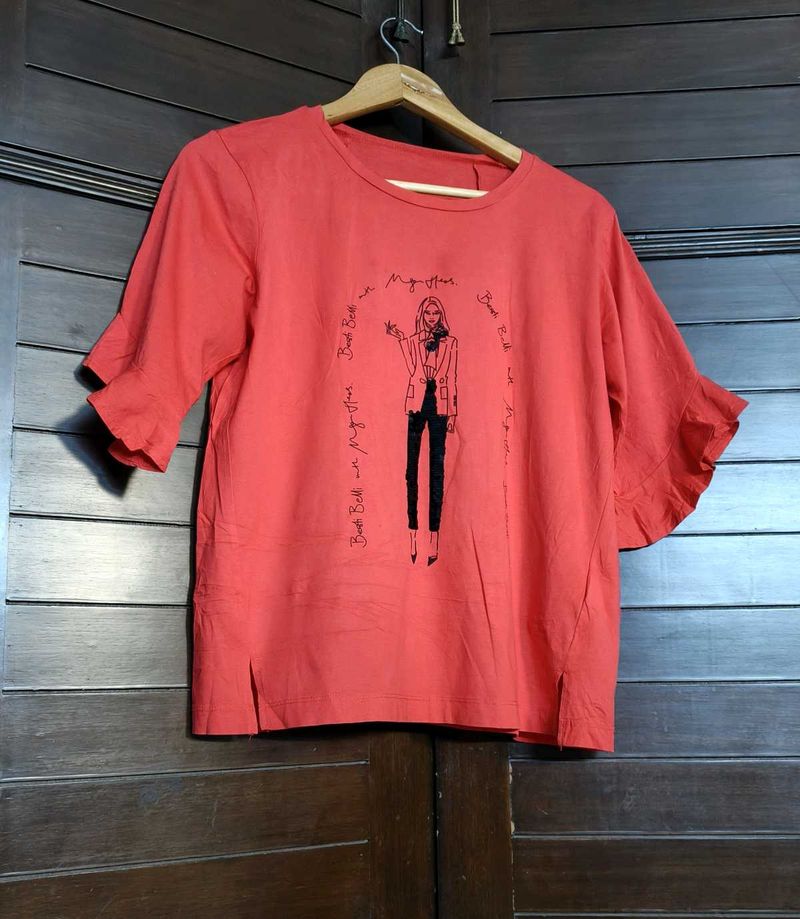 BestiBelli Women Red Sequin Embroidery Printed Top