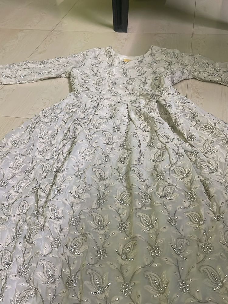 White Full Handwork Gown Wid Chiffon Dupatta