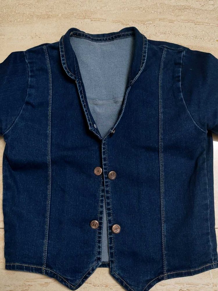 Denim Button-Down Vest Crop Jacket