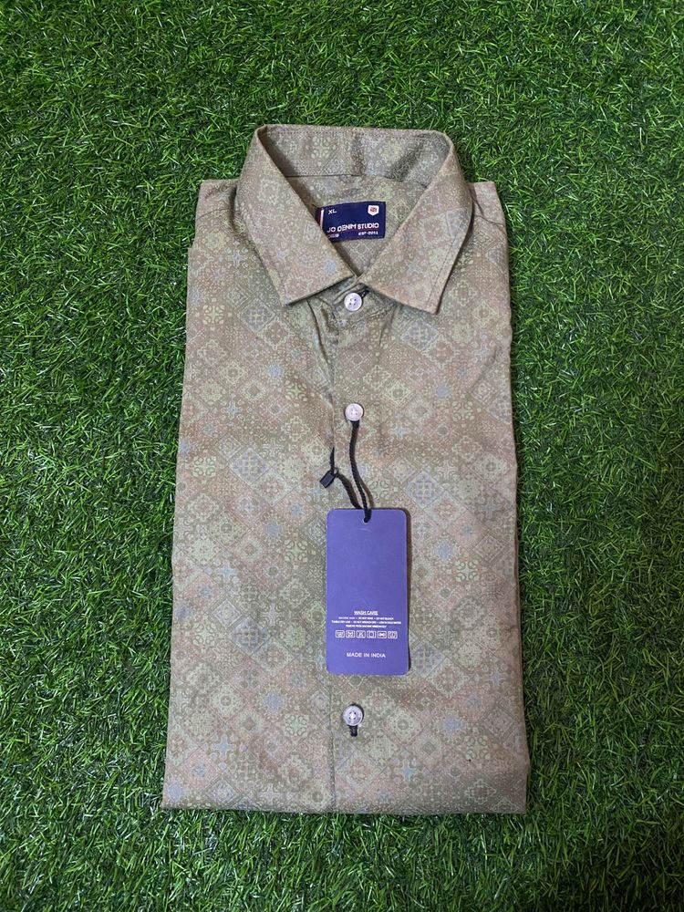 Olive Patterned Button-Down Shirt