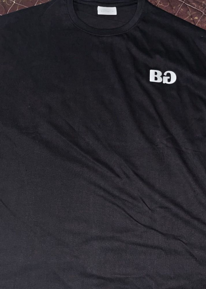 Bluorng Mens Solid Black Oversized tee