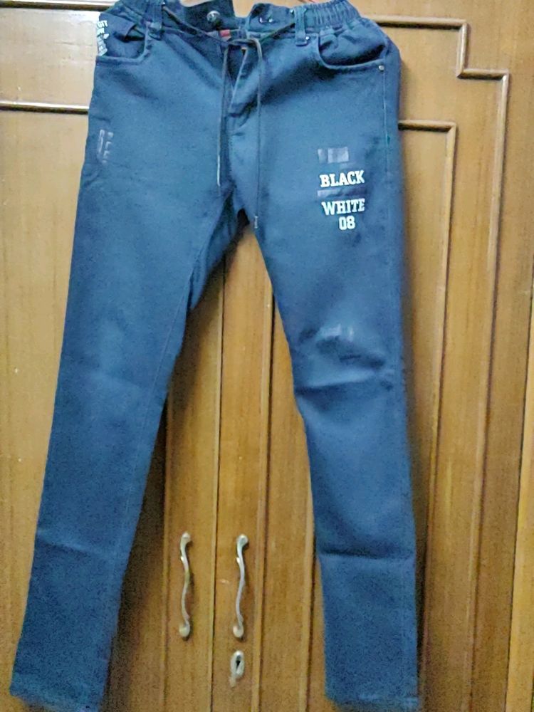 Denim Jeans In Navy Blue Colour With 40 Waist Size Including Rope To Adjust Size According To You.