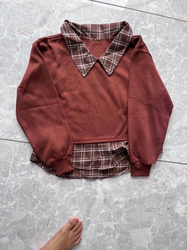 Chic Plaid Collar Layered Sweatshirt