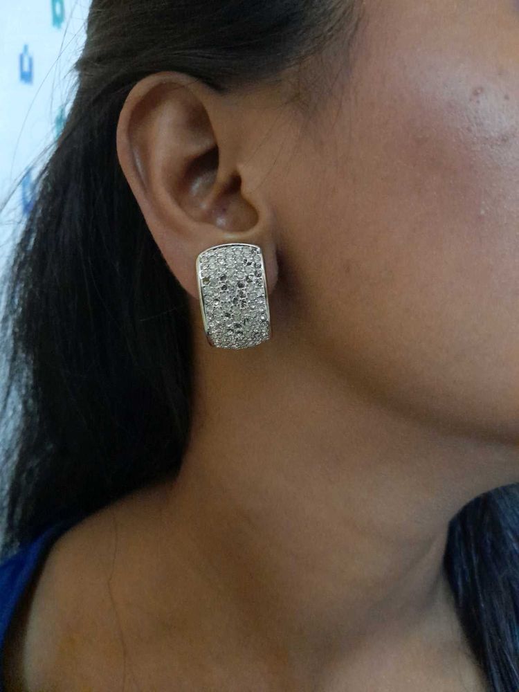 White Stone Clip On Earrings