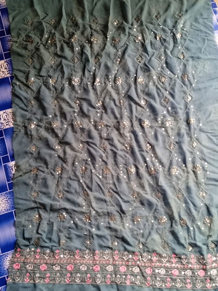 Cloth Gorget Fabric Work Embroidery With Secwense Lenth 43( Mitter 60 C. M.)