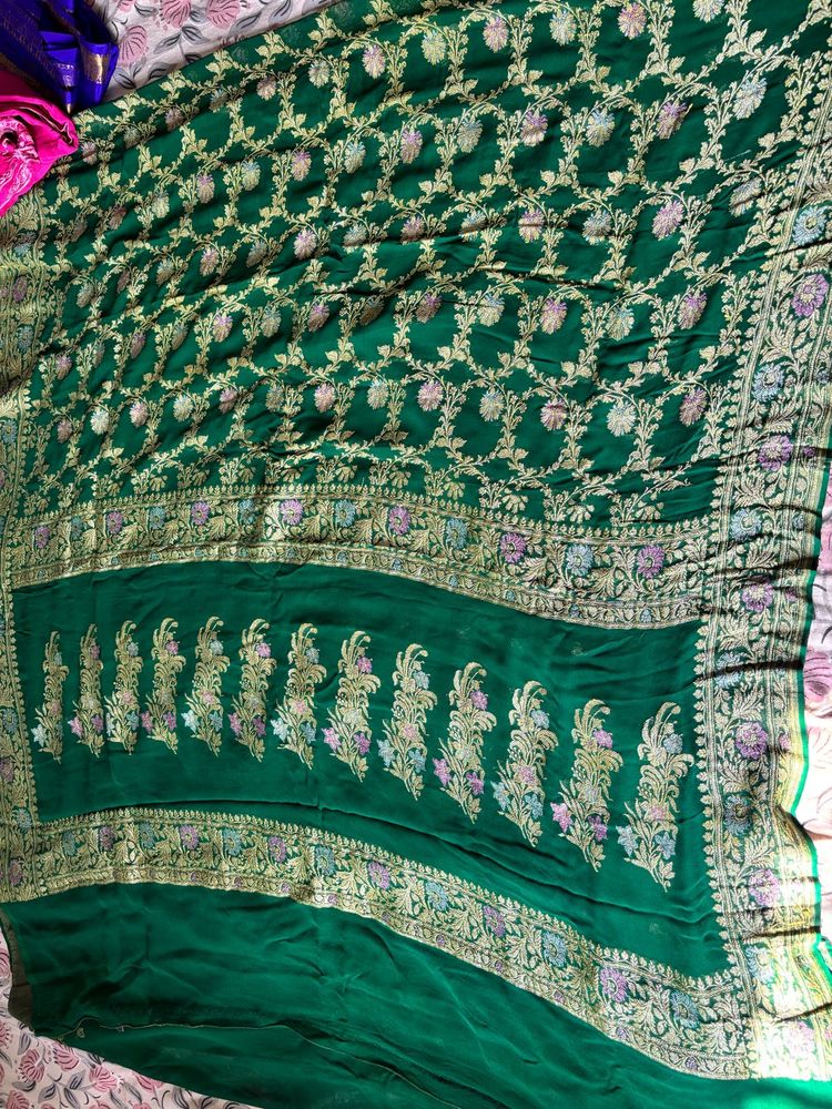 pure goergette khaddi weave banarasi saree