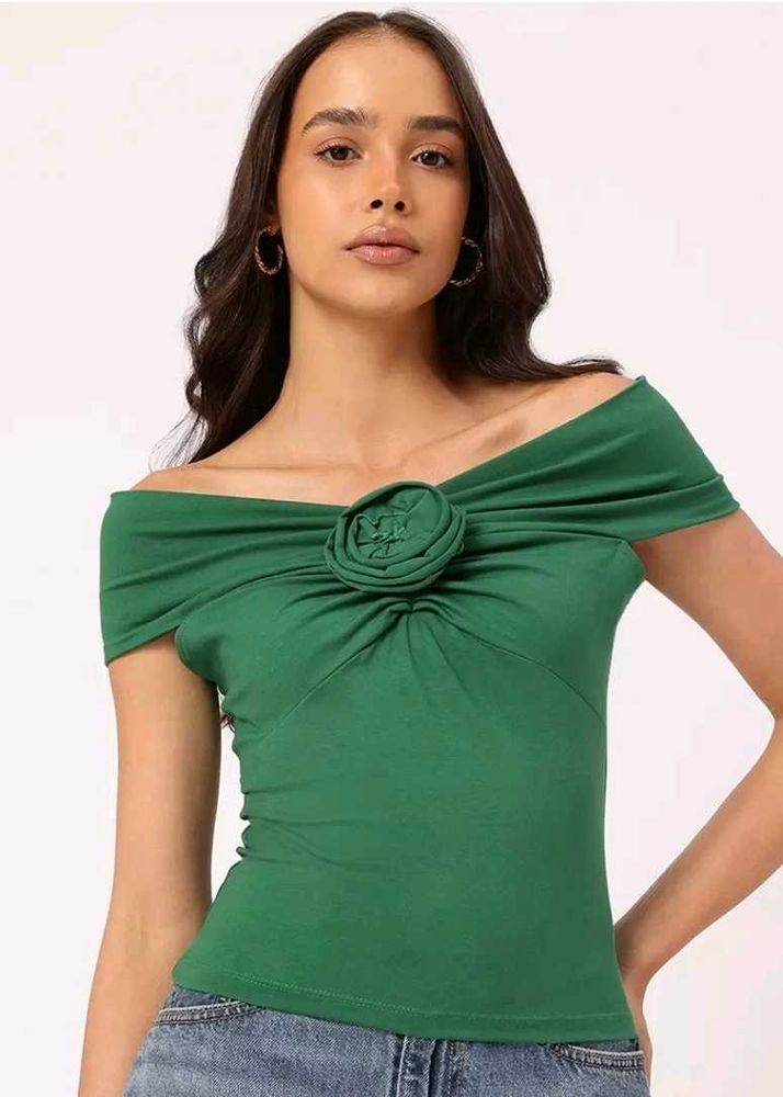 Green Off-Shoulder Floral Top