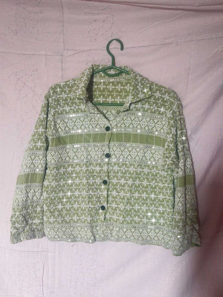 Green Embellished Shirt