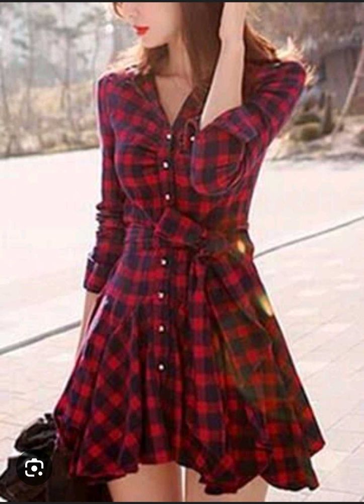 Red Plaid Shirt Dress