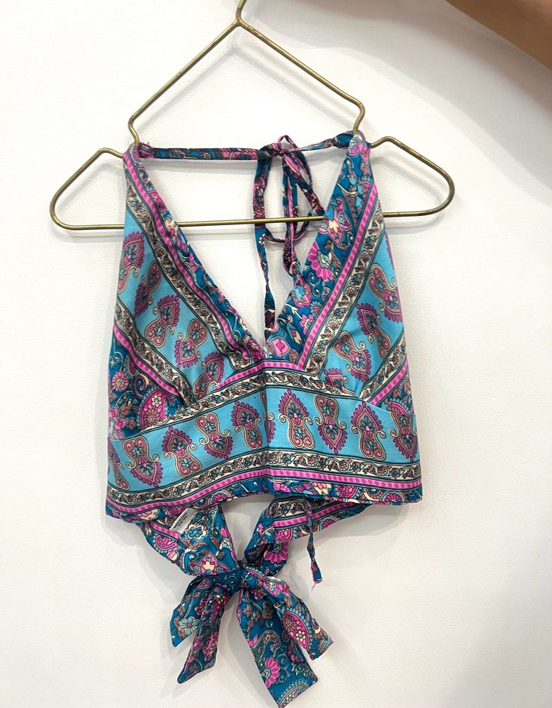 Mandala Print Blue Halter Neck