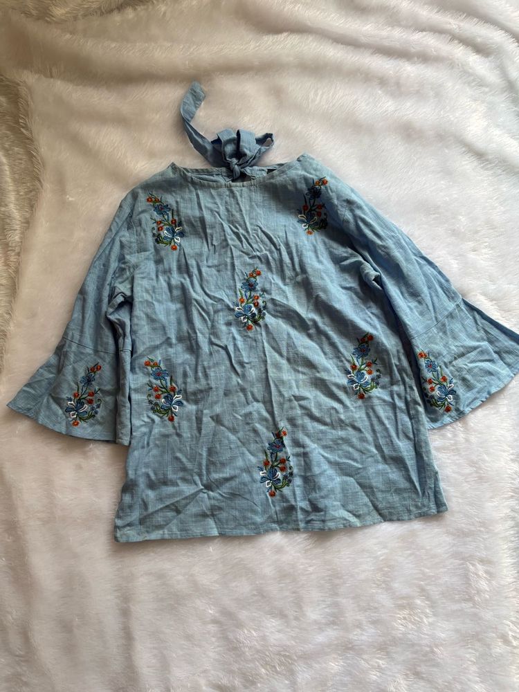 Embroidered Blue Top