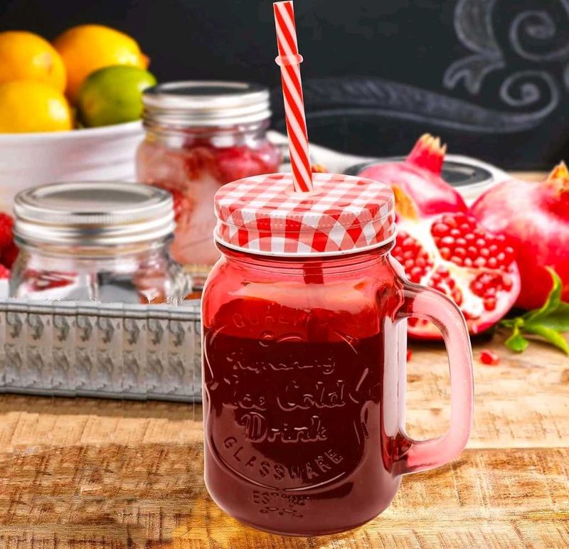 Glass Mason Jar with Straws &amp; Lids