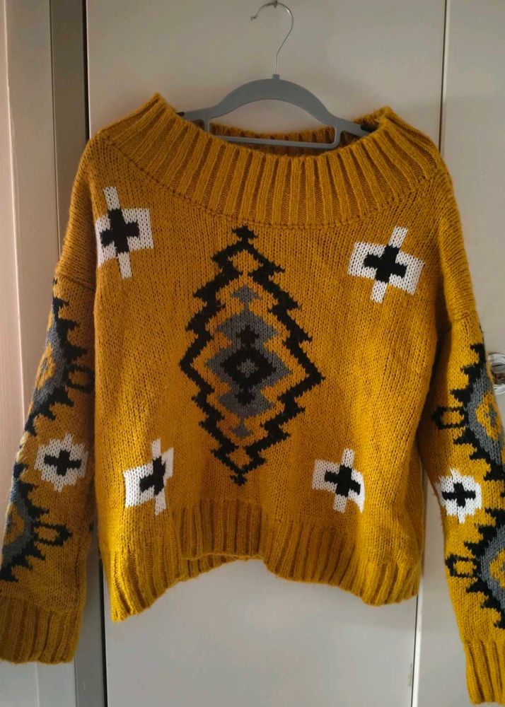 Cozy Mustard Aztec Sweater