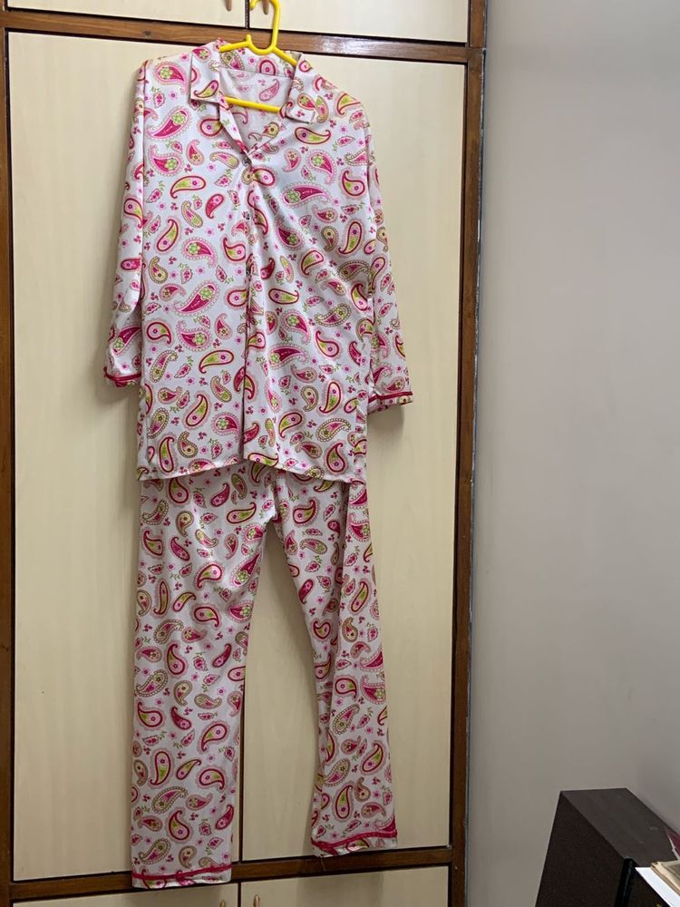 Pink Paisley Print Satin Lounge Set