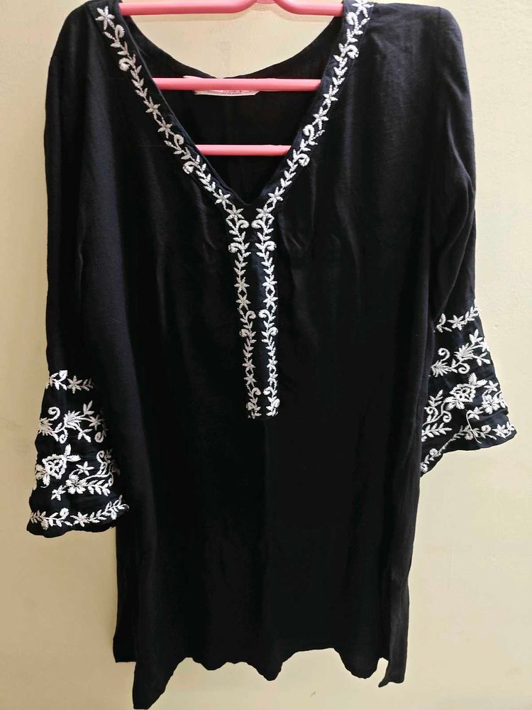 Embroidered Black Tunic Top