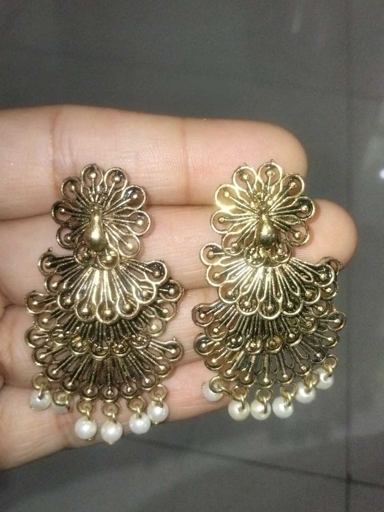 It A Peacock Styled Golden Earrings