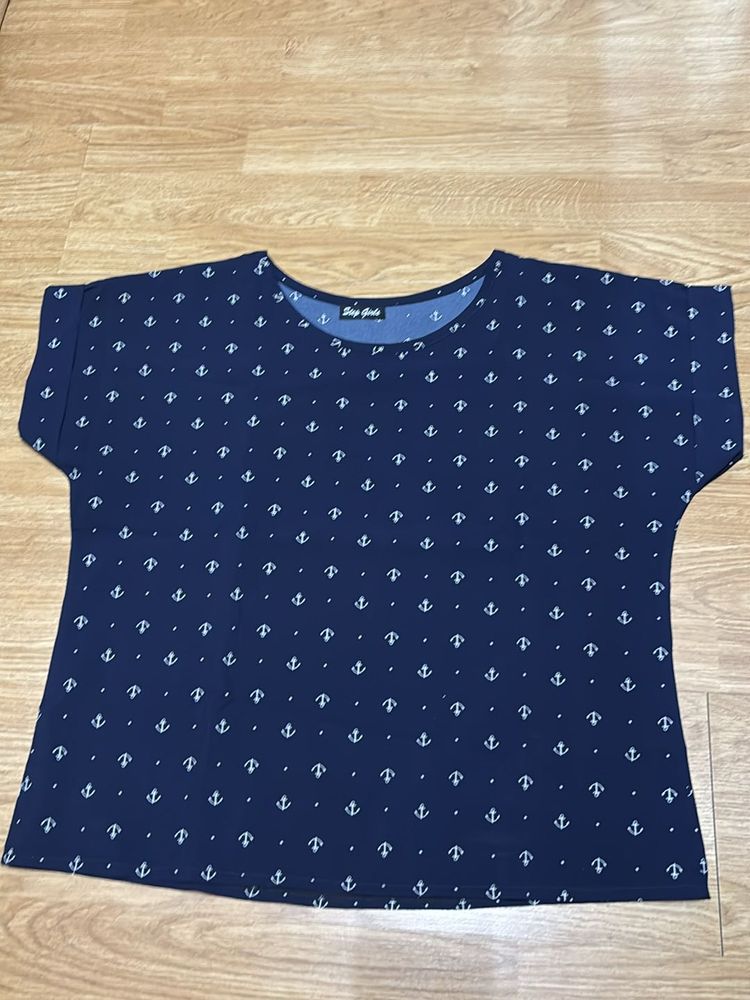 Women Top - Navy Blue Anchor Print