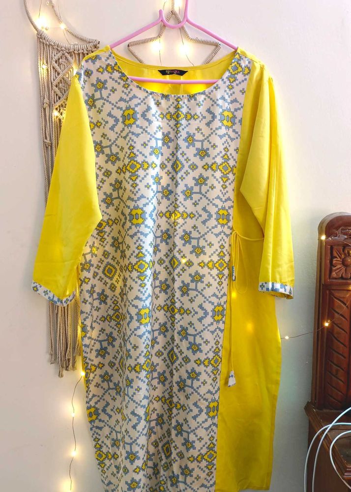Yellow Printed Women Kurta 3XL