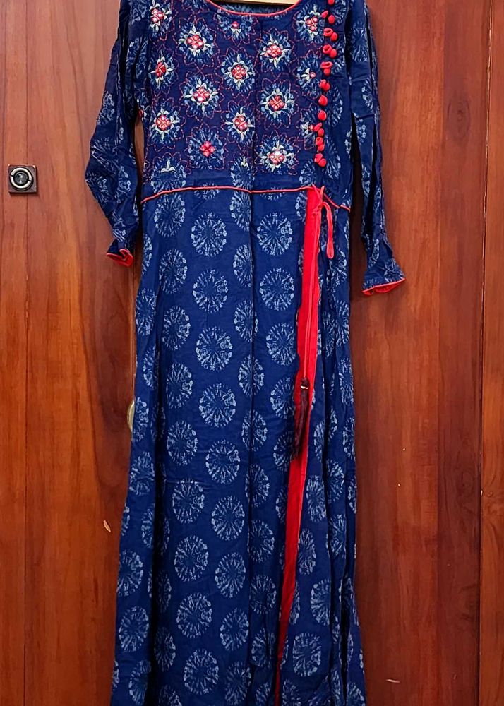 Blue &amp; Red Tie-Waist Maxi Dress