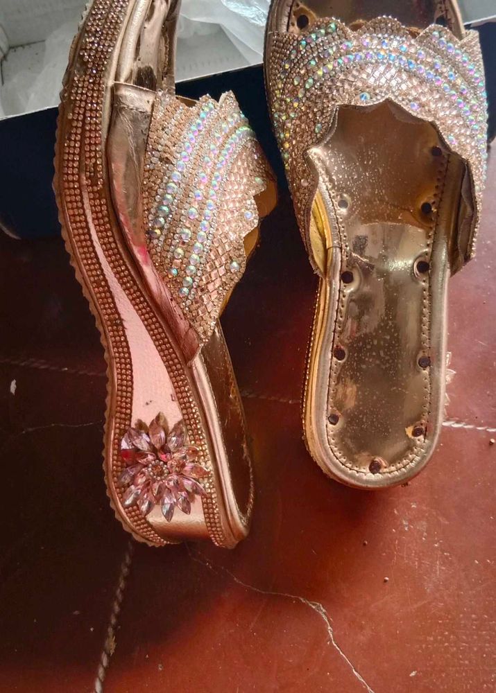 Sparkly Gold Wedge Slides