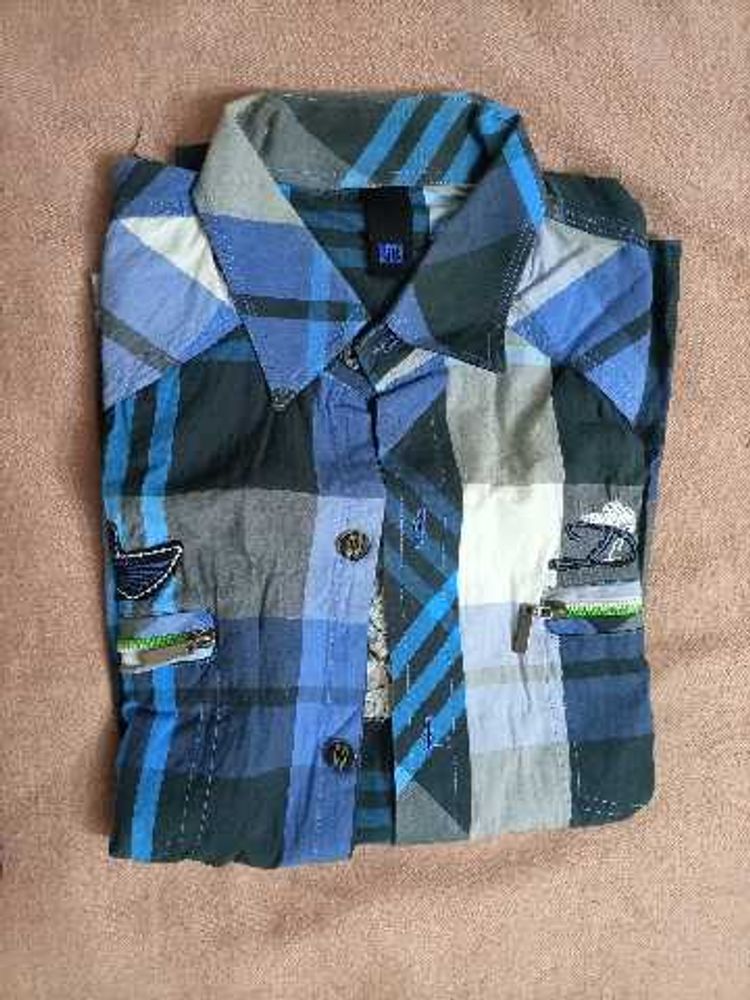 Mens Blue Plaid Button-Down Shirt