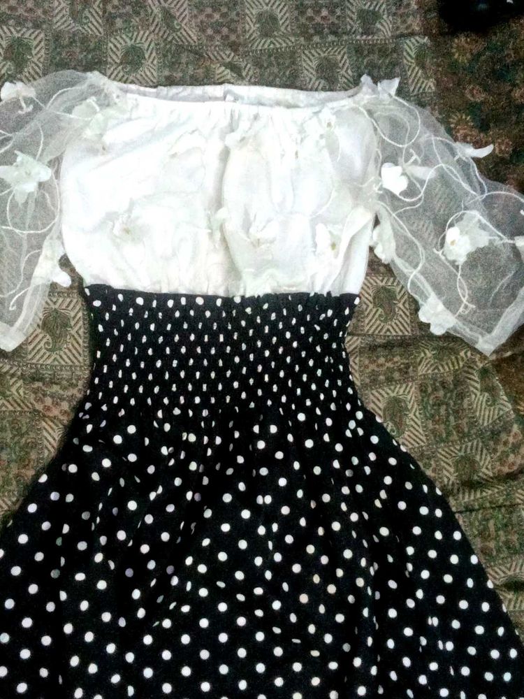 Polka Dot Dress with Sheer Sleeves