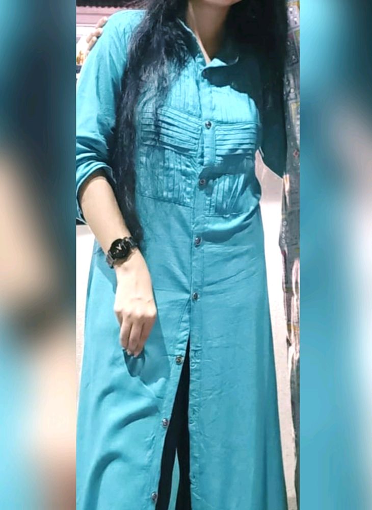 Bluish Green Up-down Pattern Kurti!!