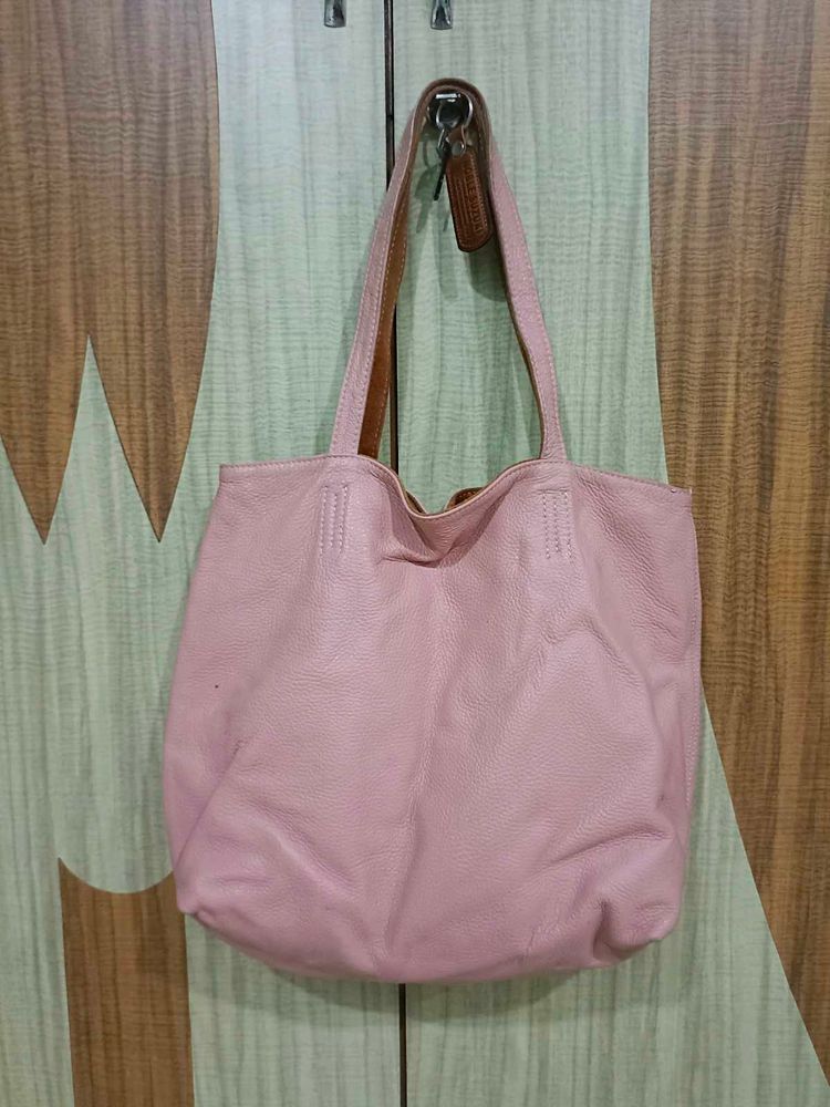 Imported Pink Leather Tote Bag