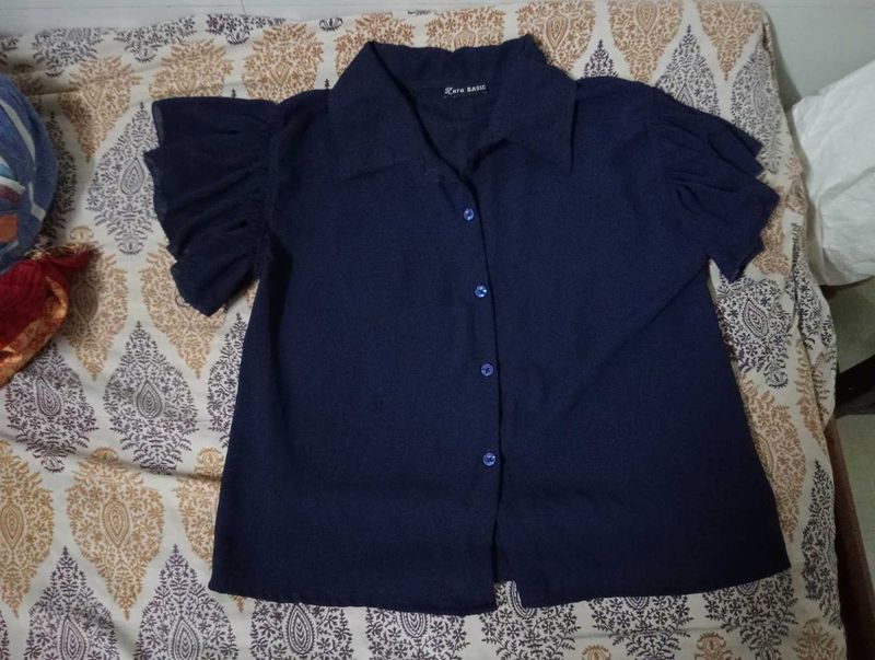 Zara Basic Navy Button-Down Shirt