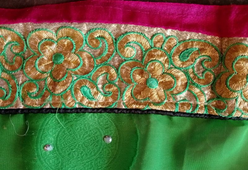 Gorgeous Parrot Green And Pink Combination Saree&#34;