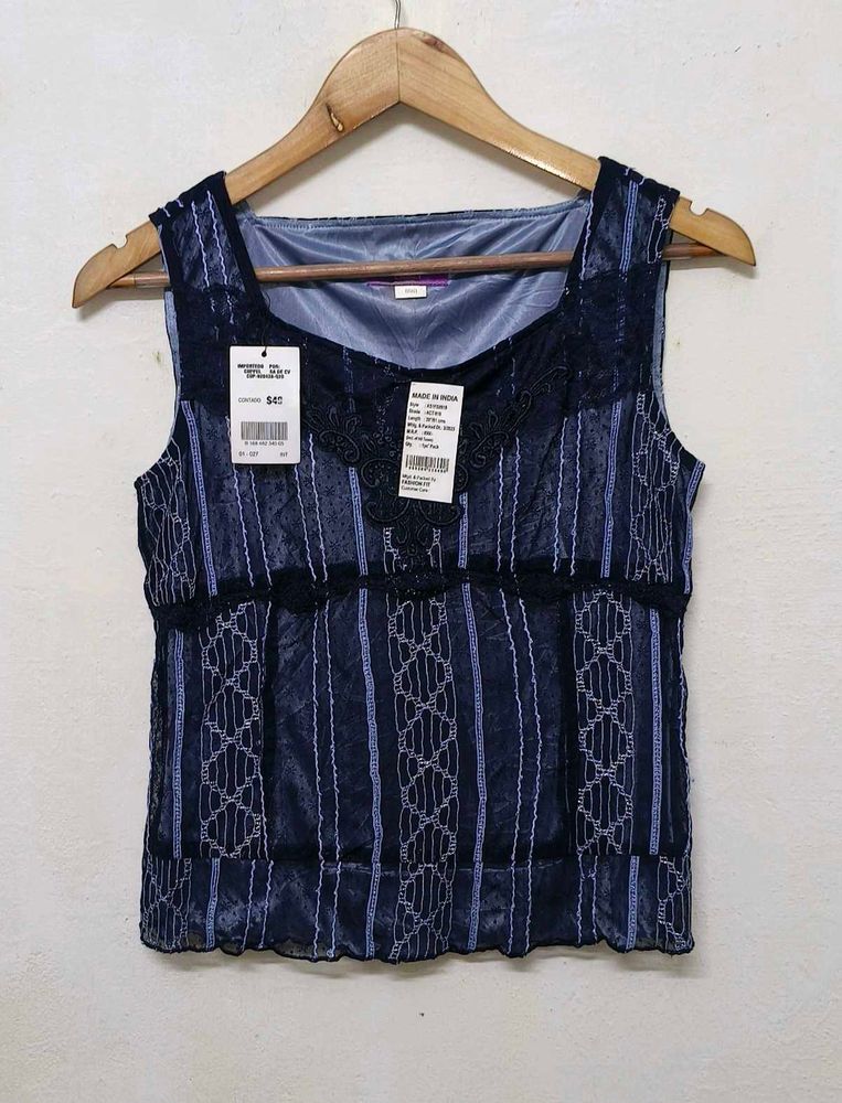 Trendy New Vintage Navy Lace Top