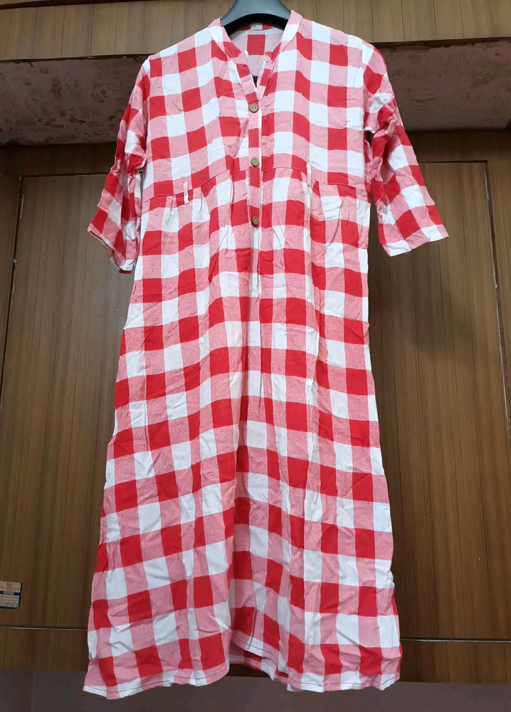 Red White check kurti