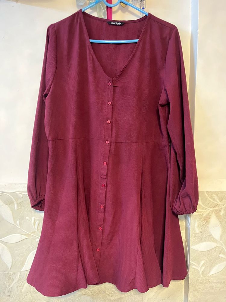 Burgundy Button-Down Mini Dress