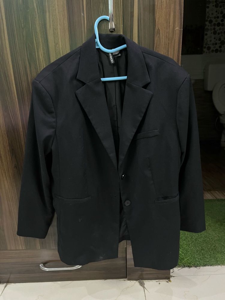 new H&amp;M black oversized solid overcoat blaz