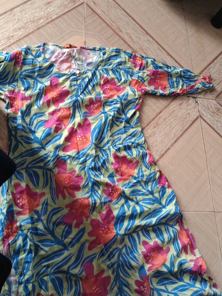 Floral Print Green Kurta