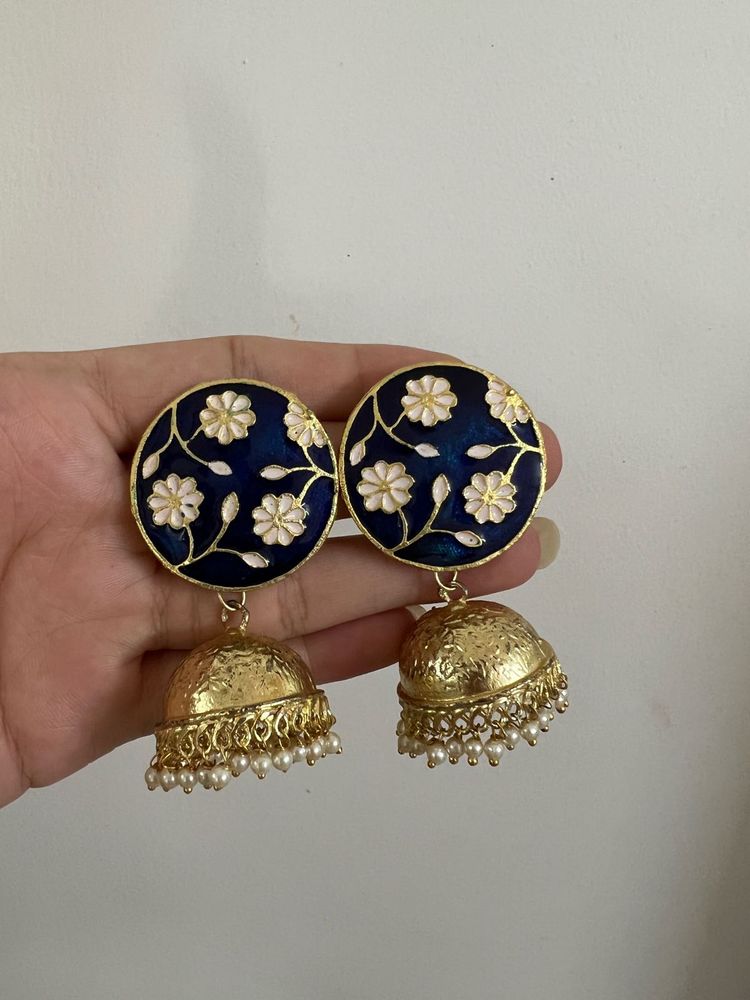 Blue Meenakari Jhumkas