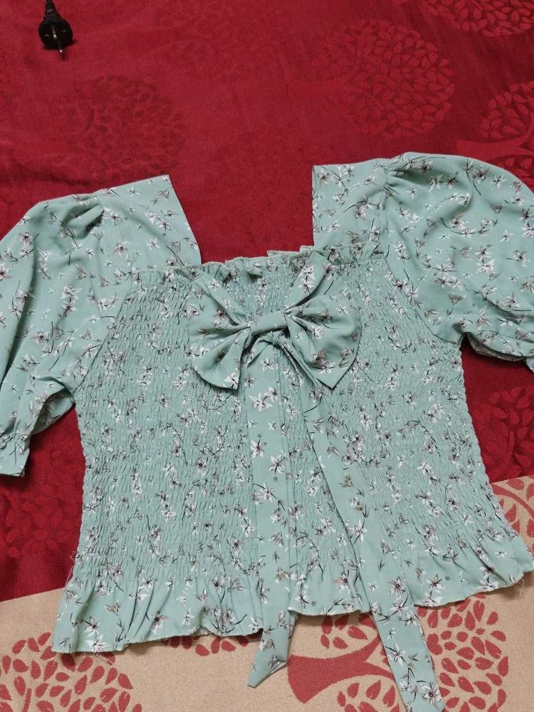 Floral Smocked Top with Bow