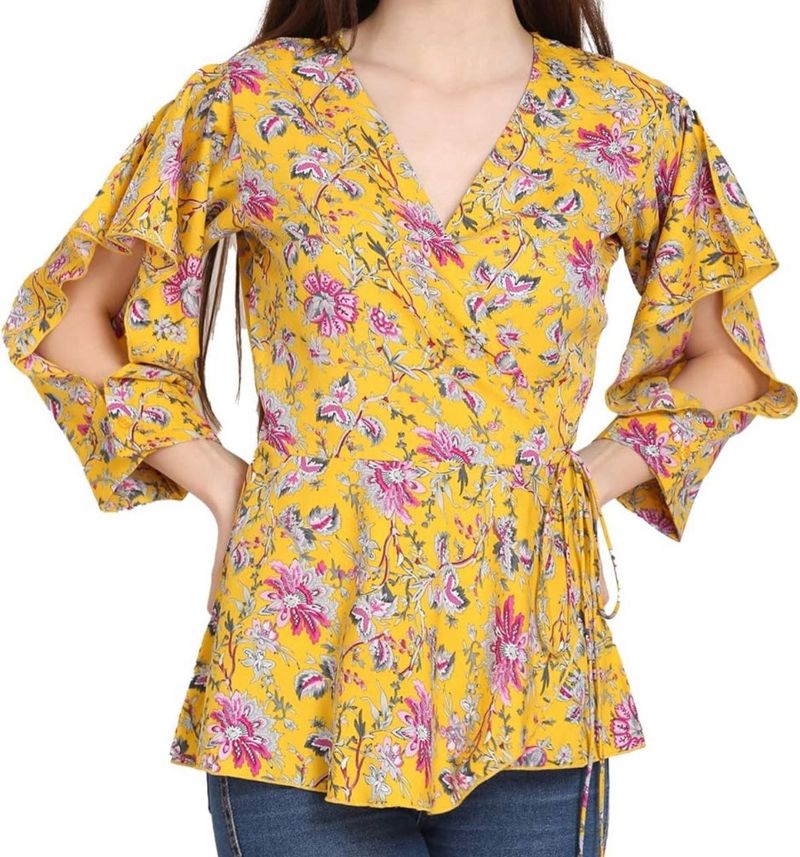 3xl Floral Wrap Top