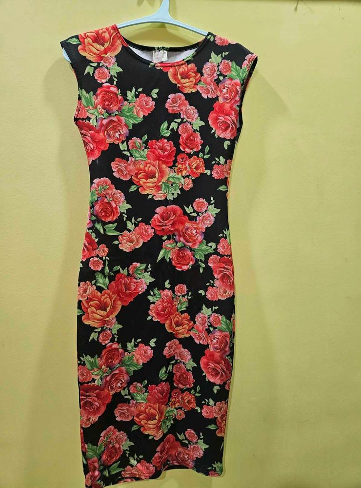 Rose Print Bodycon Dress