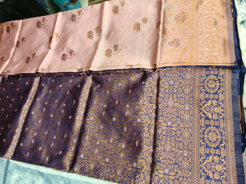 Elegant Pink &amp; Blue Silk Saree