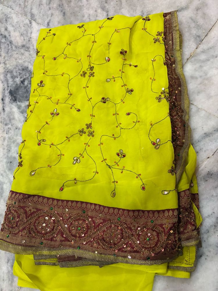 Yellow Embroidered Saree